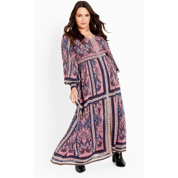 Womens Maxi Dress Polyester Dusk Plus Size Long Sleeves Elegant V-Neck - Picture 2 of 5